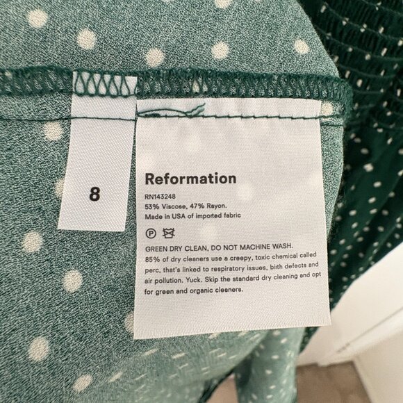 REFORMATION GREEN POLKA DOT LUMIERE DRESS - Picture 4 of 4